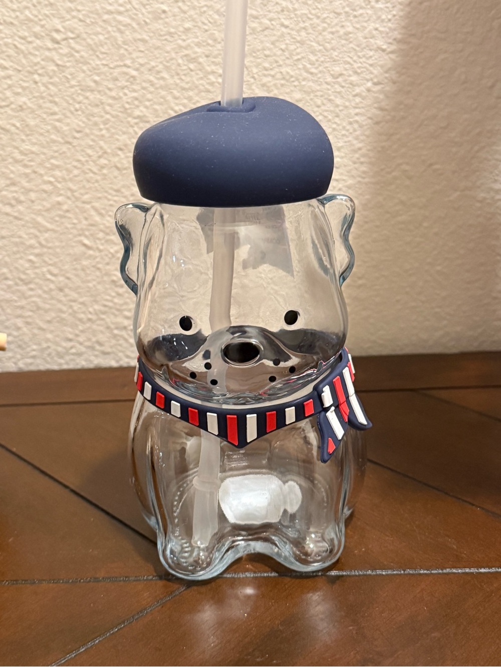 Frenchie 🐶 Shaped 19 oz glass Tumbler w/ Navy Beret & Scarf-  NWT